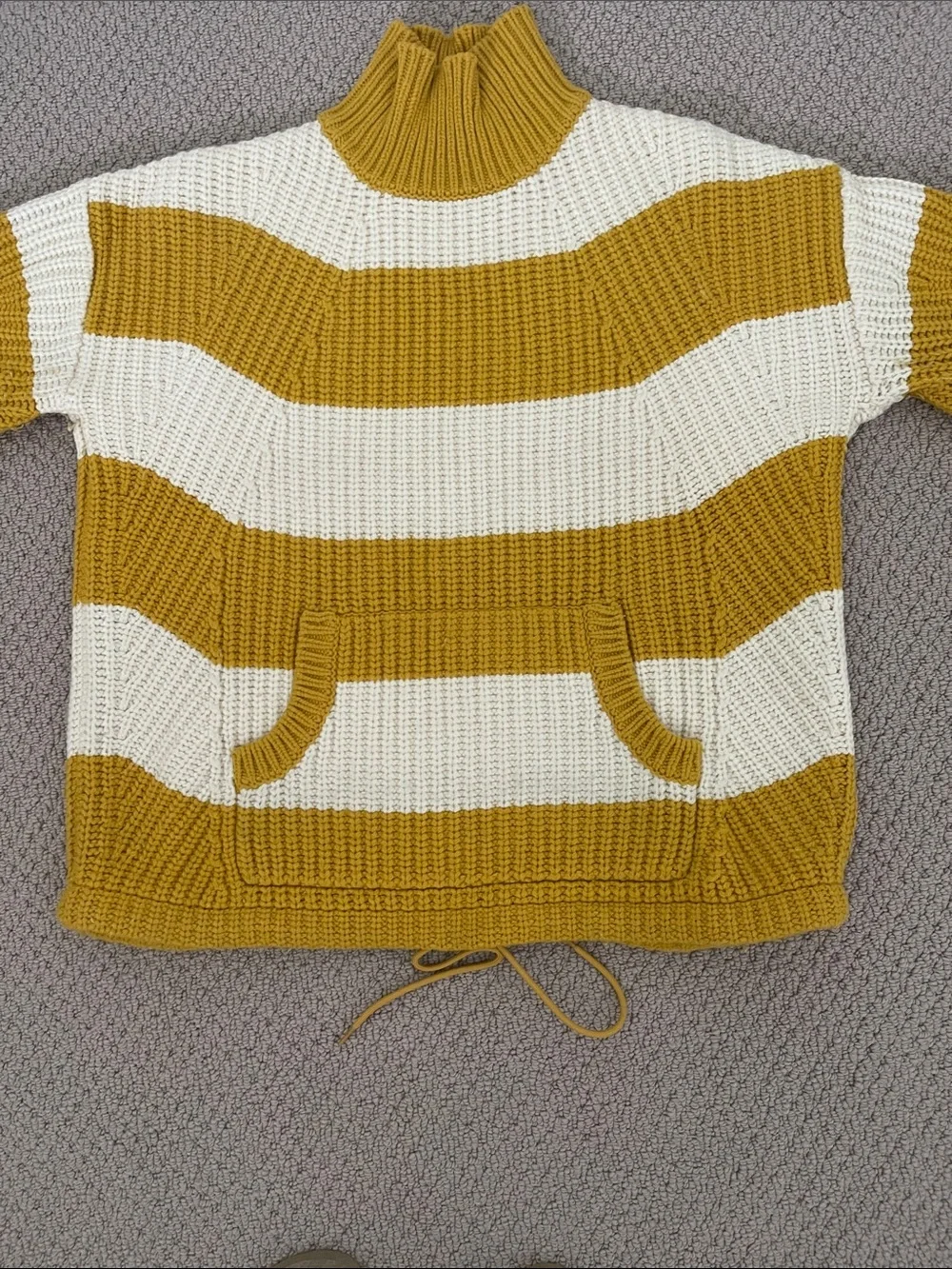 JCrew Striped Mock Neck Sweater - Mustard & Cream